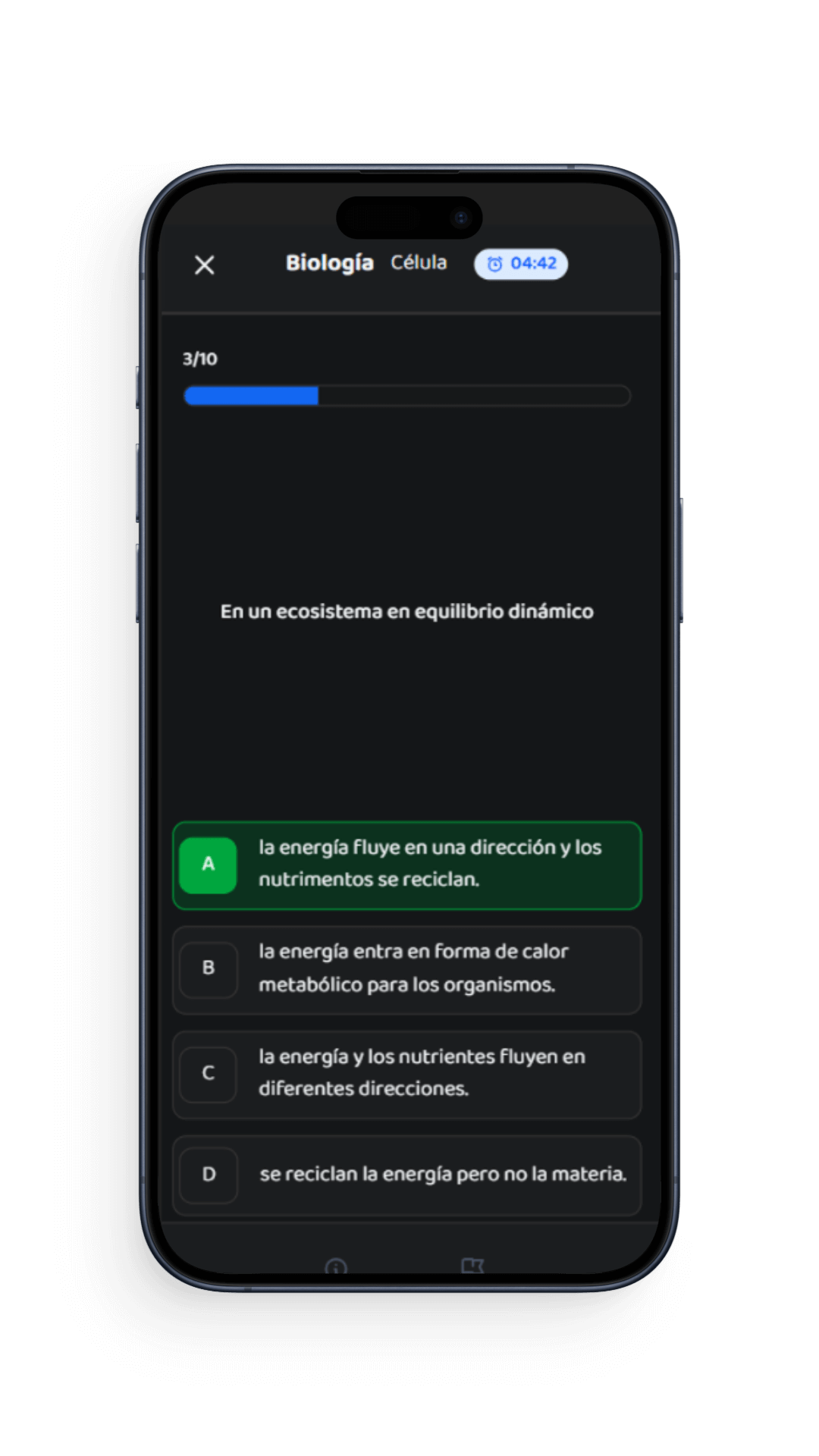 Vista de materias en móvil